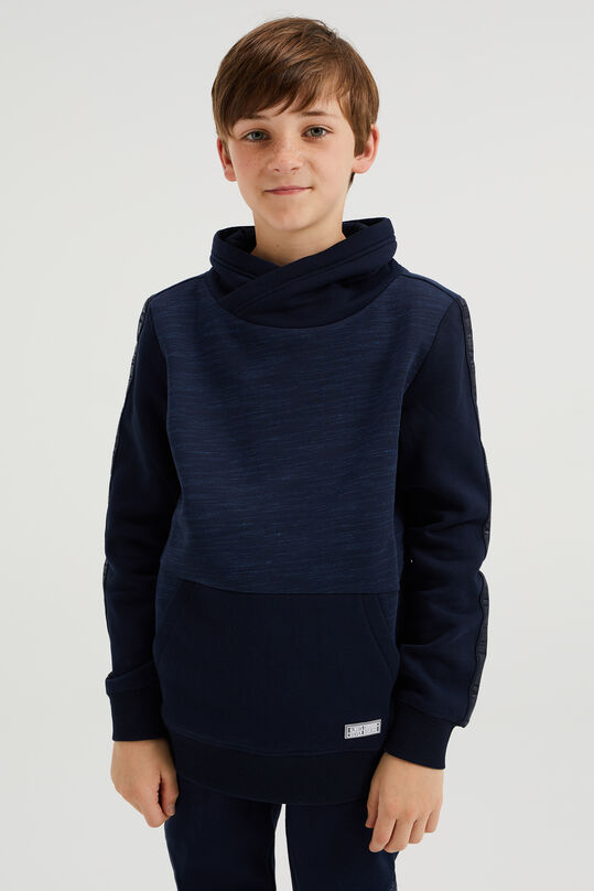 Jungen-Sweatshirt in melierter Optik mit Streifenbesatz, Dunkelblau