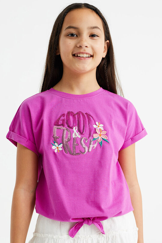 Mädchen-T-Shirt mit Paillettenapplikation, Rosa