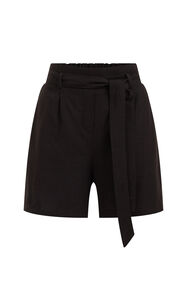 Damen-Paperbag-Shorts aus Leinen, Schwarz