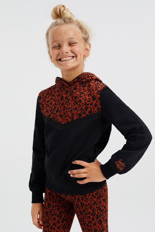 Mädchen-Kapuzensweatshirt mit Muster und Glitzereffekt, Schwarz