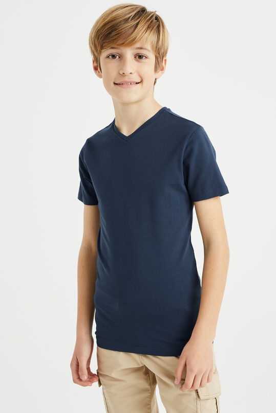 Jungen-Basic-T-Shirt mit V-Ausschnitt, Dunkelblau