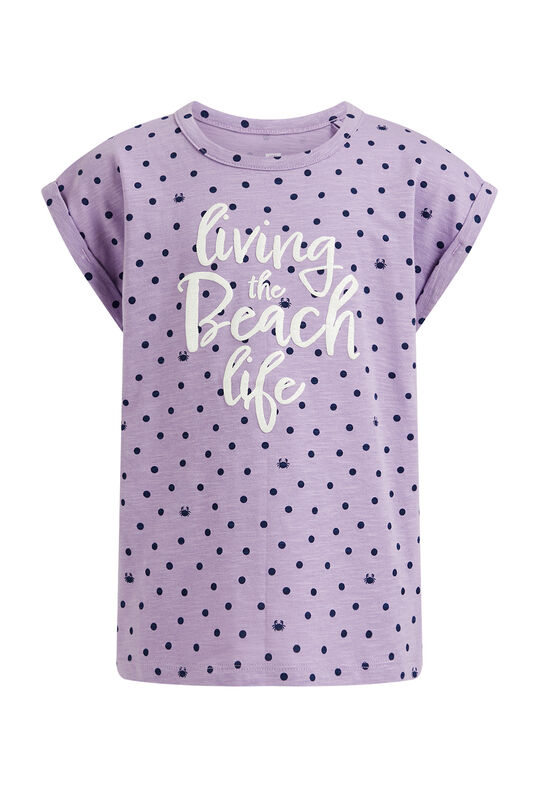 Mädchen-T-Shirt mit Muster und Glitzerdruck, Lila