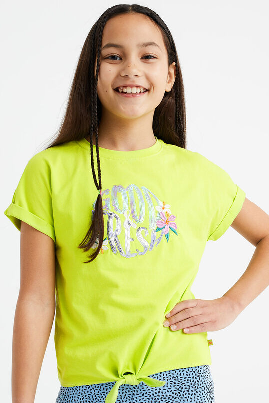Mädchen-T-Shirt mit Paillettenapplikation, Giftgrün