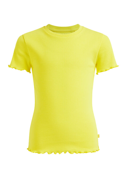 Mädchen-T-Shirt in Ripp-Optik, Slim-Fit, Knallgelb