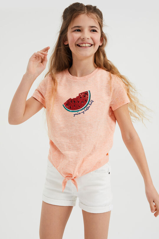 Mädchen-T-Shirt mit Paillettenapplikation, Orange
