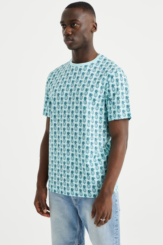 Herren-T-Shirt mit Muster, Mintgrün