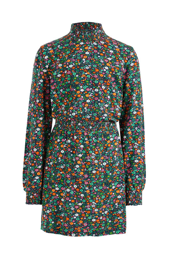 Mädchenkleid mit Muster und Smok-Details, Mehrfarbig