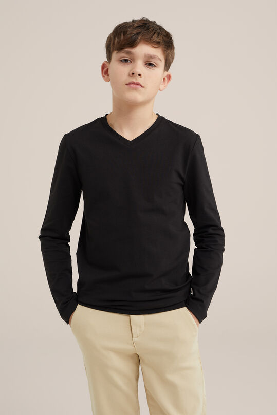 Jungen-Basic-Shirt mit V-Ausschnitt, Schwarz