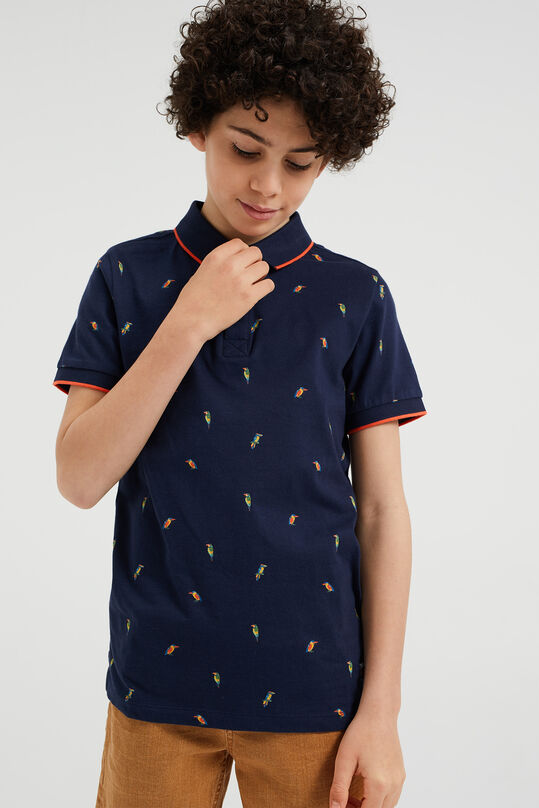 Jungen-Poloshirt mit Muster, Dunkelblau
