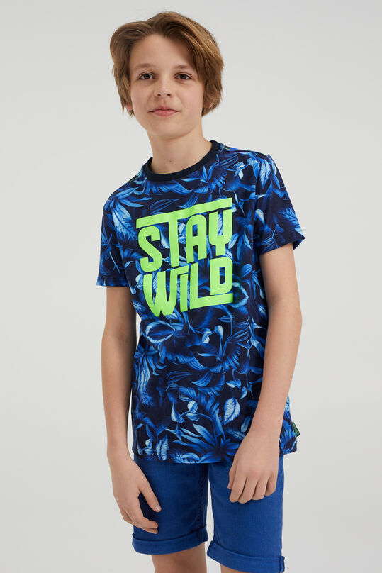 Jungen-T-Shirt mit Muster, Dunkelblau