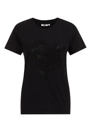Damen-T-Shirt mit Stickerei, Schwarz