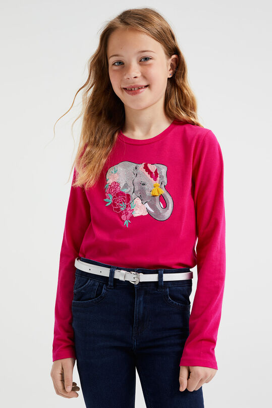 Mädchenshirt mit Stickerei und Pailletten-Applikation, Rosa
