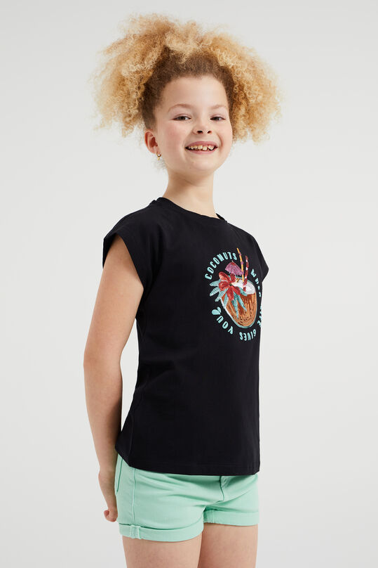 Mädchen-T-Shirt mit Pailletten-Applikation, Schwarz