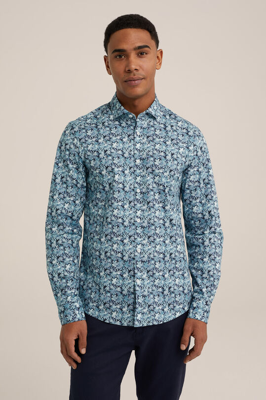 Herren-Slim-Fit-Hemd mit Muster, Eisblau