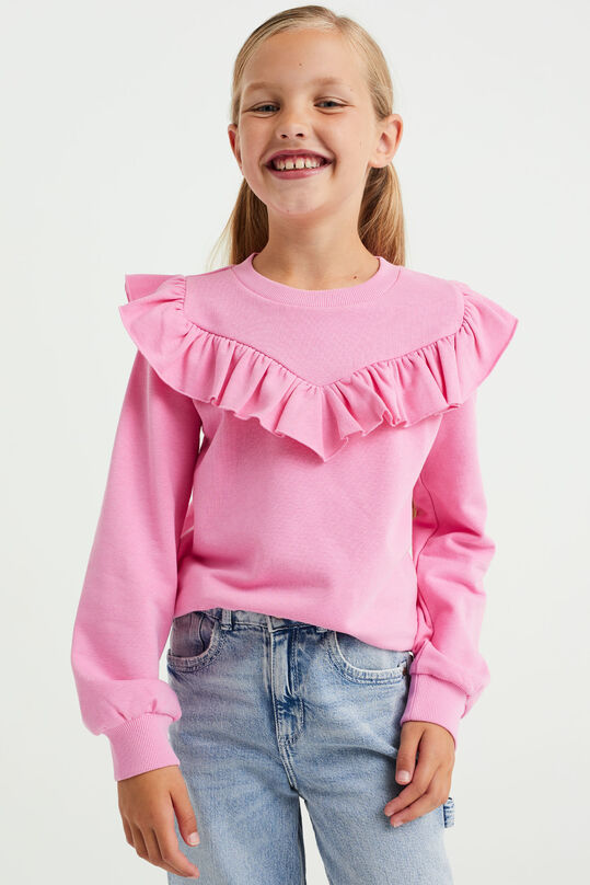 Mädchen-Sweatshirt mit Rüschen, Leuchtend rosa