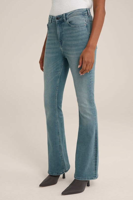 Damen-Flared-Jeans mit hoher Taille und Stretch, Graublau