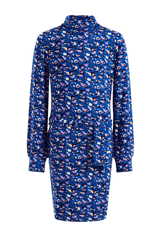 Mädchenkleid mit Muster und Rollkragen, Kobaltblau