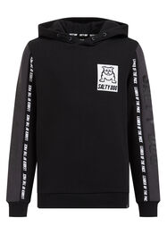 Jungen-Sweatshirt mit Streifenbesatz, Schwarz