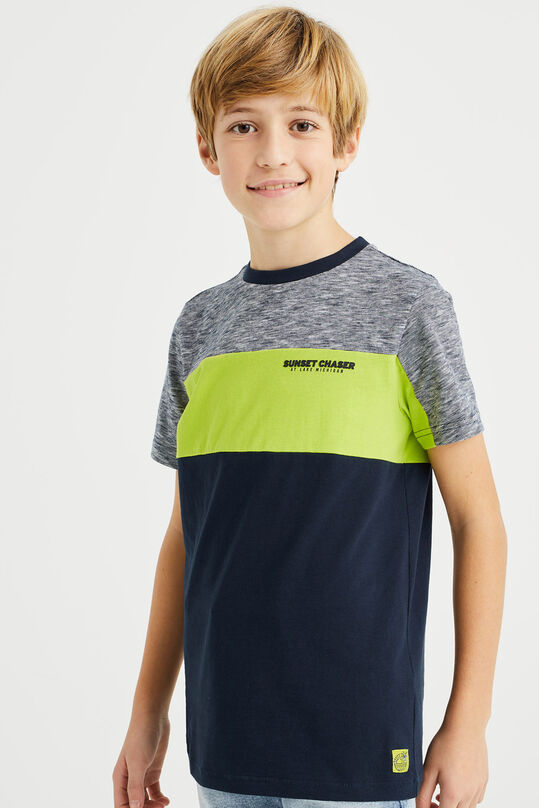 Jungen-T-Shirt mit Colourblock-Design, Giftgrün
