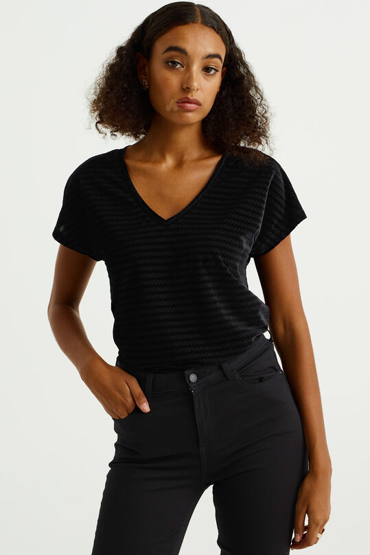 Damen-T-Shirt aus strukturiertem Samt, Schwarz