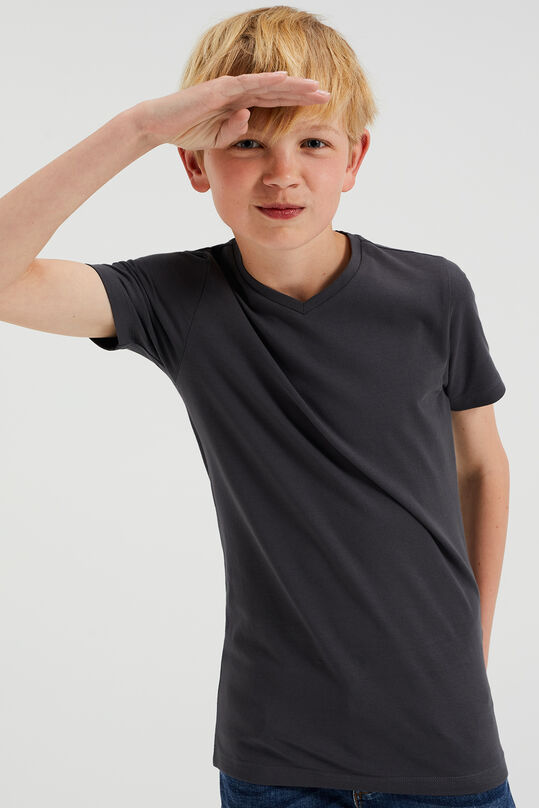 Jungen-Basic-T-Shirt mit V-Ausschnitt, Dunkelgrau