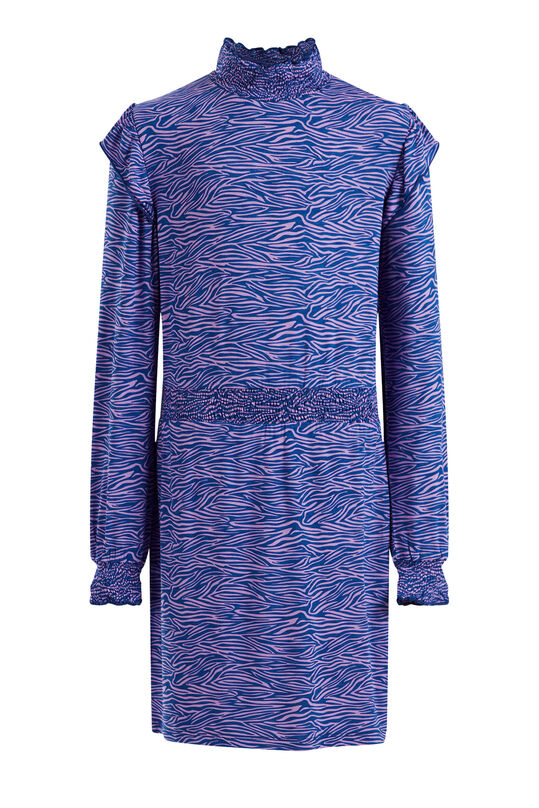 Mädchenkleid mit Muster und Rüschen, Kobaltblau