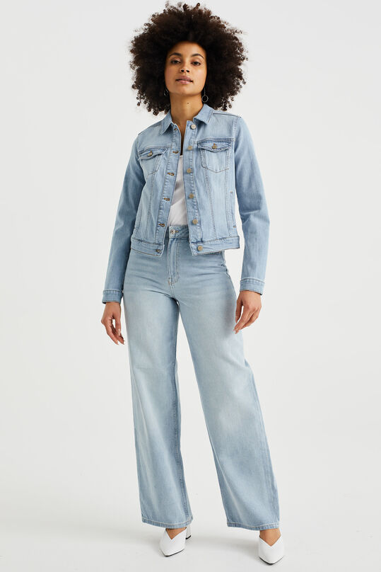 Damen-Jeans mit hoher Taille und weitem Hosenbein und Komfortstretch, Hellblau
