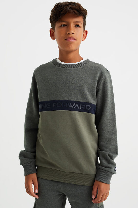 Jungen-Sweatshirt mit Streifenbesatz, Armeegrün