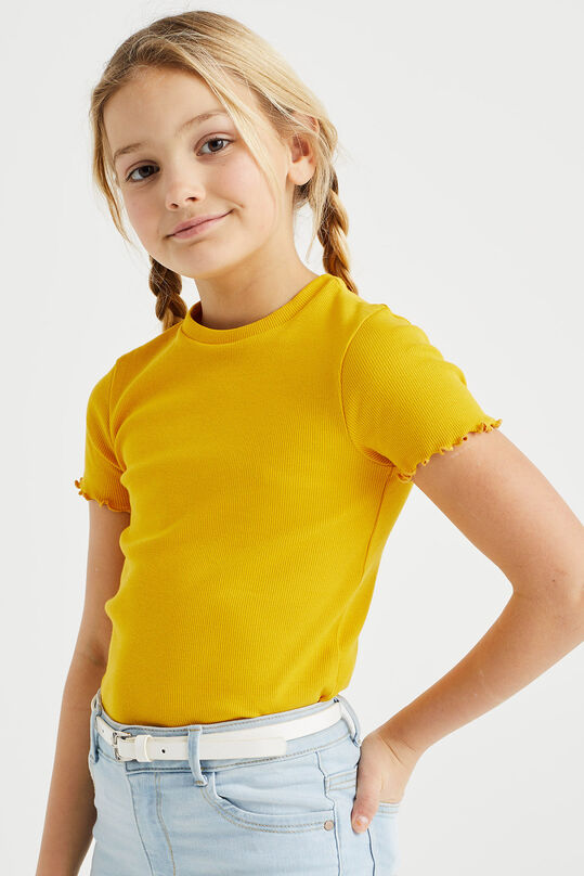 Mädchen-T-Shirt in Ripp-Optik, Slim-Fit, Ockergelb