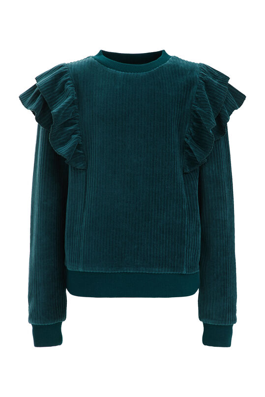 Geripptes Samt-Sweatshirt für Mädchen, Grün blau