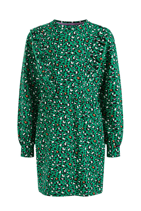 Mädchenkleid mit Muster und Rüschen, Grün