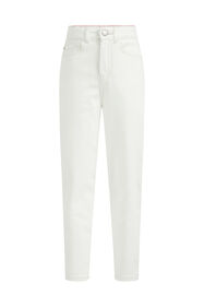 Mädchen-Mom-Fit-Jeans mit hoher Taille und Stretch, Weiß