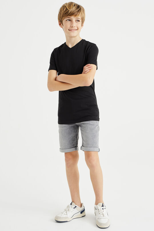 Jungen-Basic-T-Shirt mit V-Ausschnitt, Schwarz