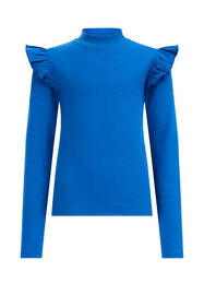 Mädchen-T-Shirt in Ripp-Optik mit Rüschen, Kobaltblau
