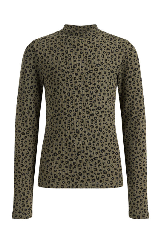 Mädchen-Rippshirt mit Leopardenmuster, Khaki