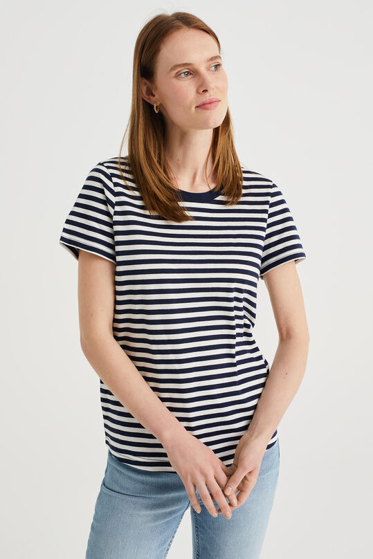 Damen-T-Shirt mit Streifenmuster, Dunkelblau