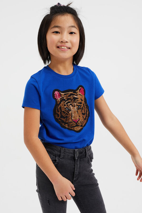 Mädchen-T-Shirt mit Paillettenapplikation, Kobaltblau