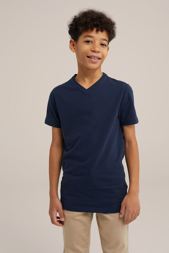 Jungen-Basic-T-Shirt mit V-Ausschnitt, Dunkelblau