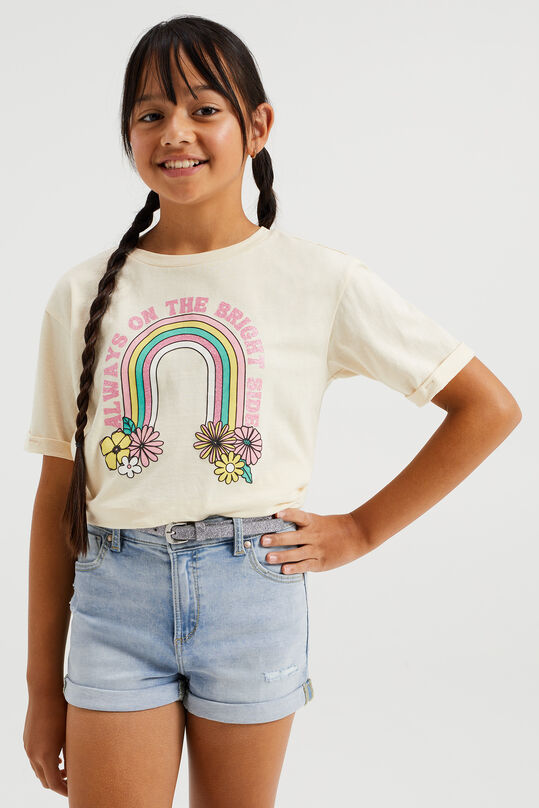 Mädchen-T-Shirt mit 3D- und Glitzerdruck, Beige
