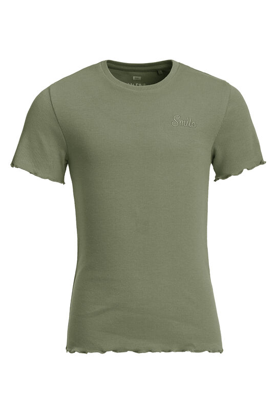 Mädchen-T-Shirt in Ripp-Optik, Slim-Fit, Armeegrün