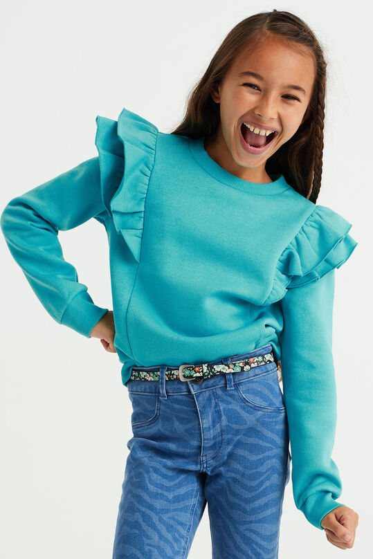 Mädchen-Sweatshirt mit Rüschen, Mintgrün