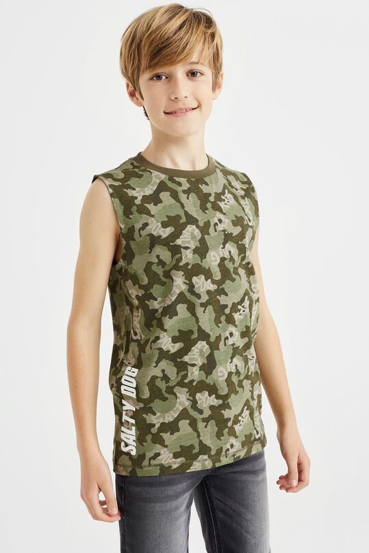 Jungen-Trägershirt mit Muster, Armeegrün