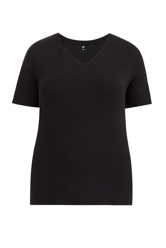 Damen-T-Shirt mit V-Ausschnitt - Curve, Schwarz