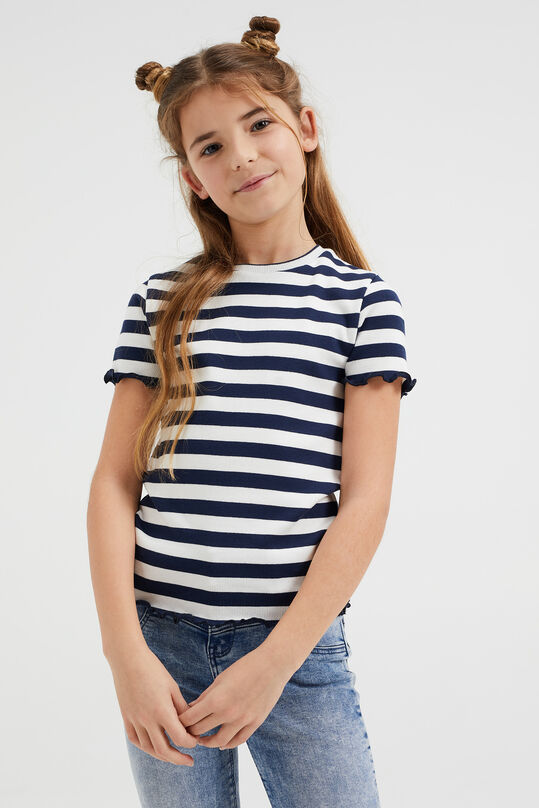 Mädchen-T-Shirt in Ripp-Optik mit Streifenmuster, Dunkelblau