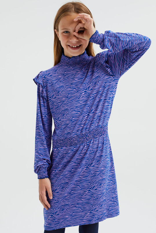 Mädchenkleid mit Muster und Rüschen, Kobaltblau