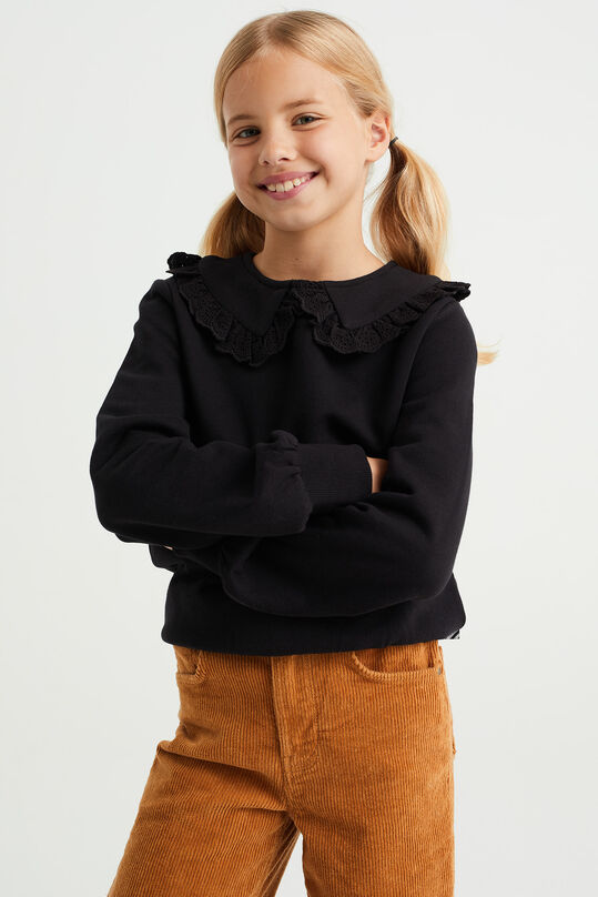 Mädchen-Sweatshirt mit Kragen, Schwarz