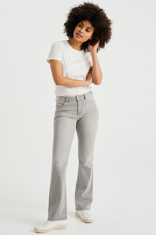 Damen Mid-Rise Bootcut-Jeans mit Stretch, Hellgrau