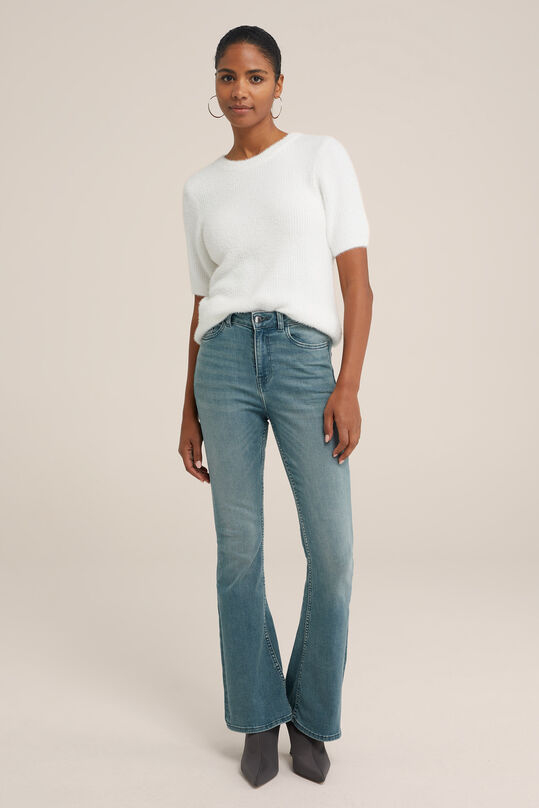 Damen-Flared-Jeans mit hoher Taille und Stretch, Graublau