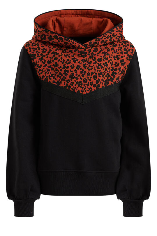 Mädchen-Kapuzensweatshirt mit Muster und Glitzereffekt, Schwarz