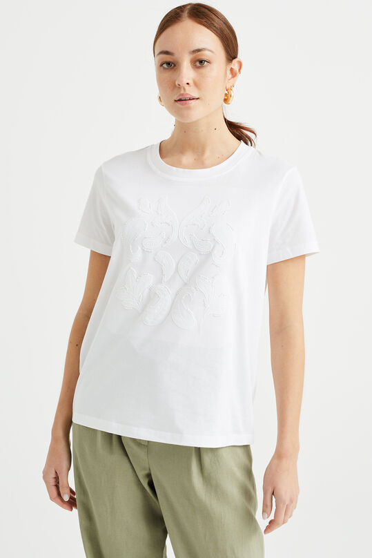 Damen-T-Shirt mit Stickerei, Weiß